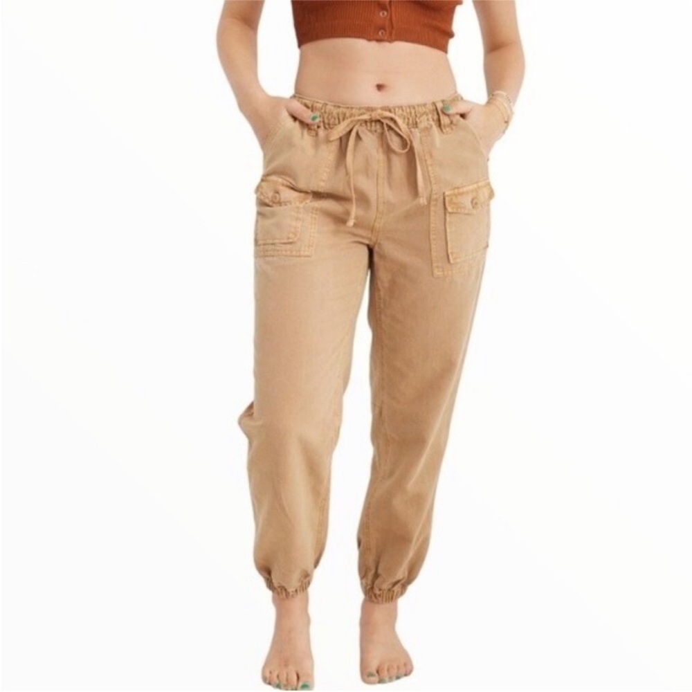 Aerie Double Pocket Utility High Waisted Tapered Utility Joggers Tan - Large